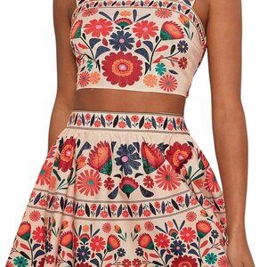 Women's Floral Two Piece Set Tank Top and Mini Skirt Summer Vacation